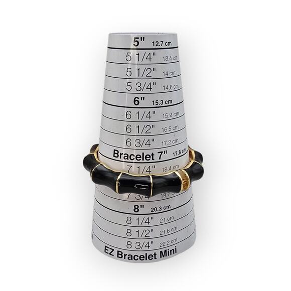 Black and Gold Bangle – Elegant Enamel Bamboo Hinge Bracelet - Picture 7 of 9